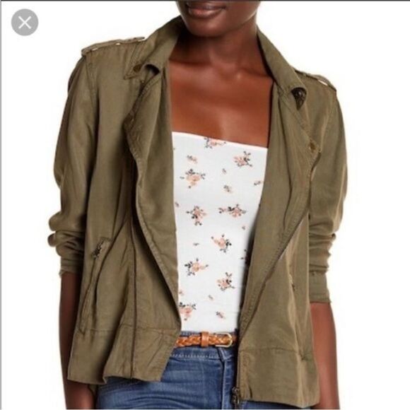 Pistola Revolve Bowie Moto Swing Jacket 100% Tencel Hi-Lo Hem Military size S - Picture 1 of 13